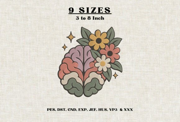 Floral Brain Embroidery Design DST PES