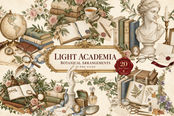 Floral Light Academia Botanical Clipart