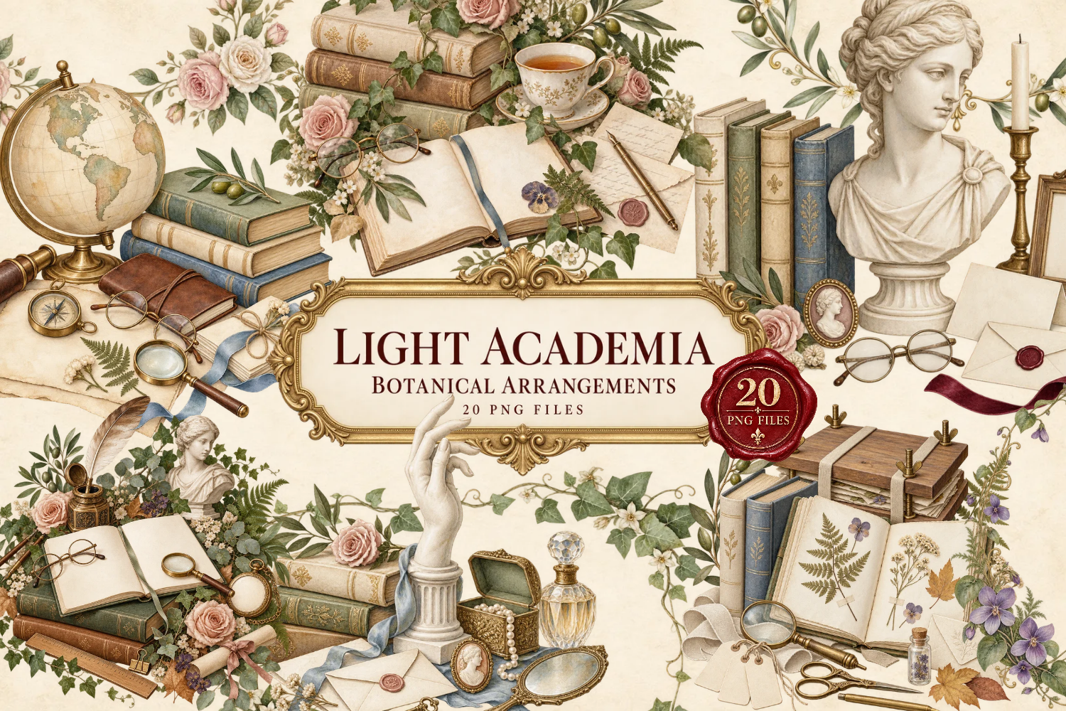 Floral Light Academia Botanical Clipart
