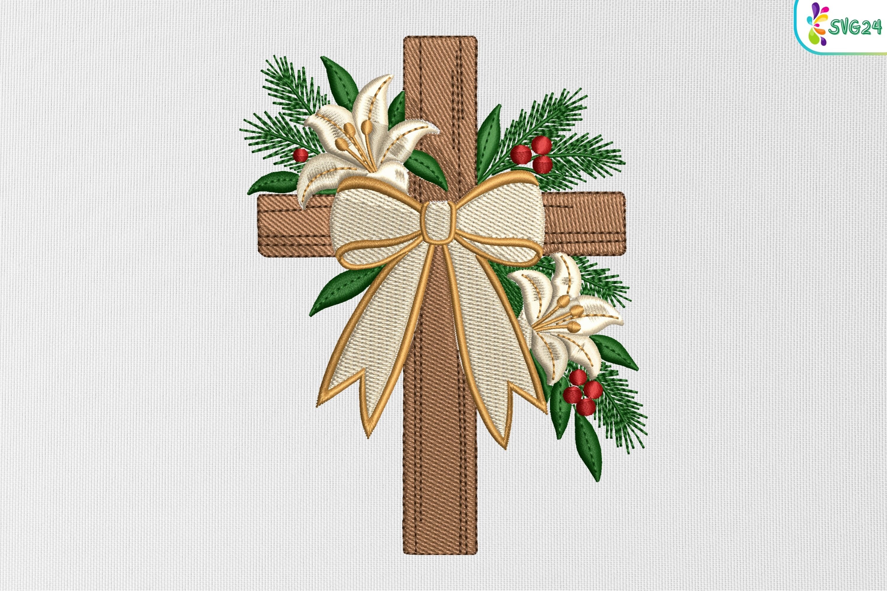 Floral Religious Cross with Bow