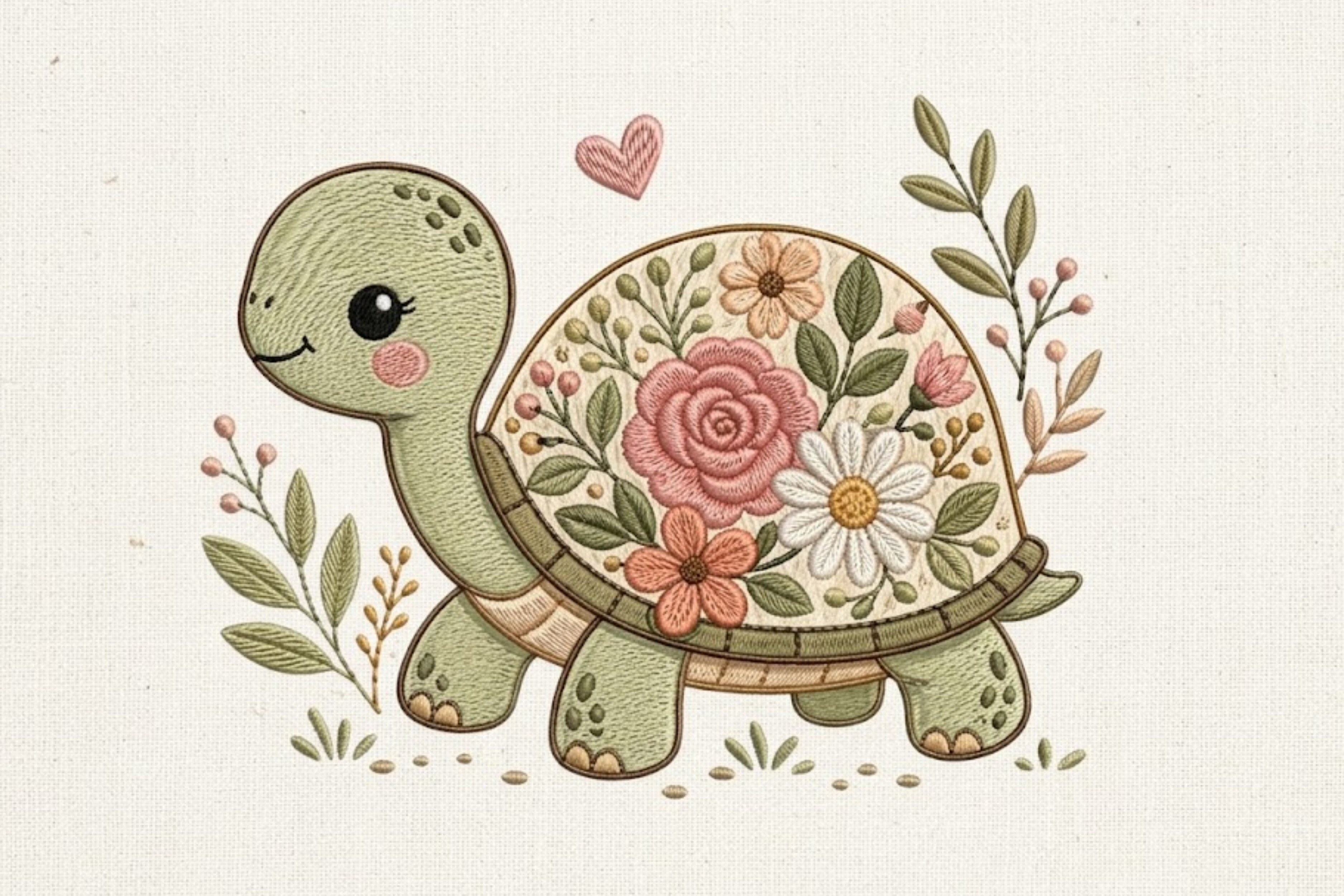 Floral Sea Turtle Embroidery Design