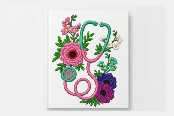 Floral Stethoscope Embroidery Design