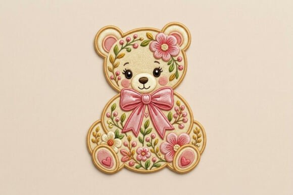 Floral Teddy Bear Embroidery Design