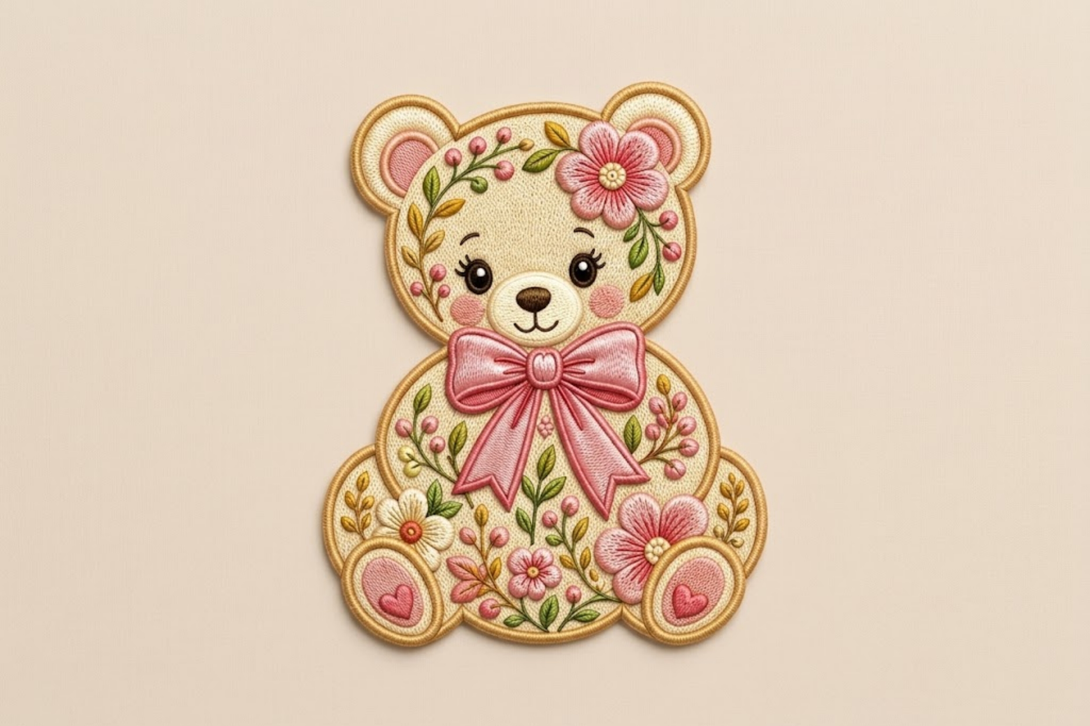 Floral Teddy Bear Embroidery Design