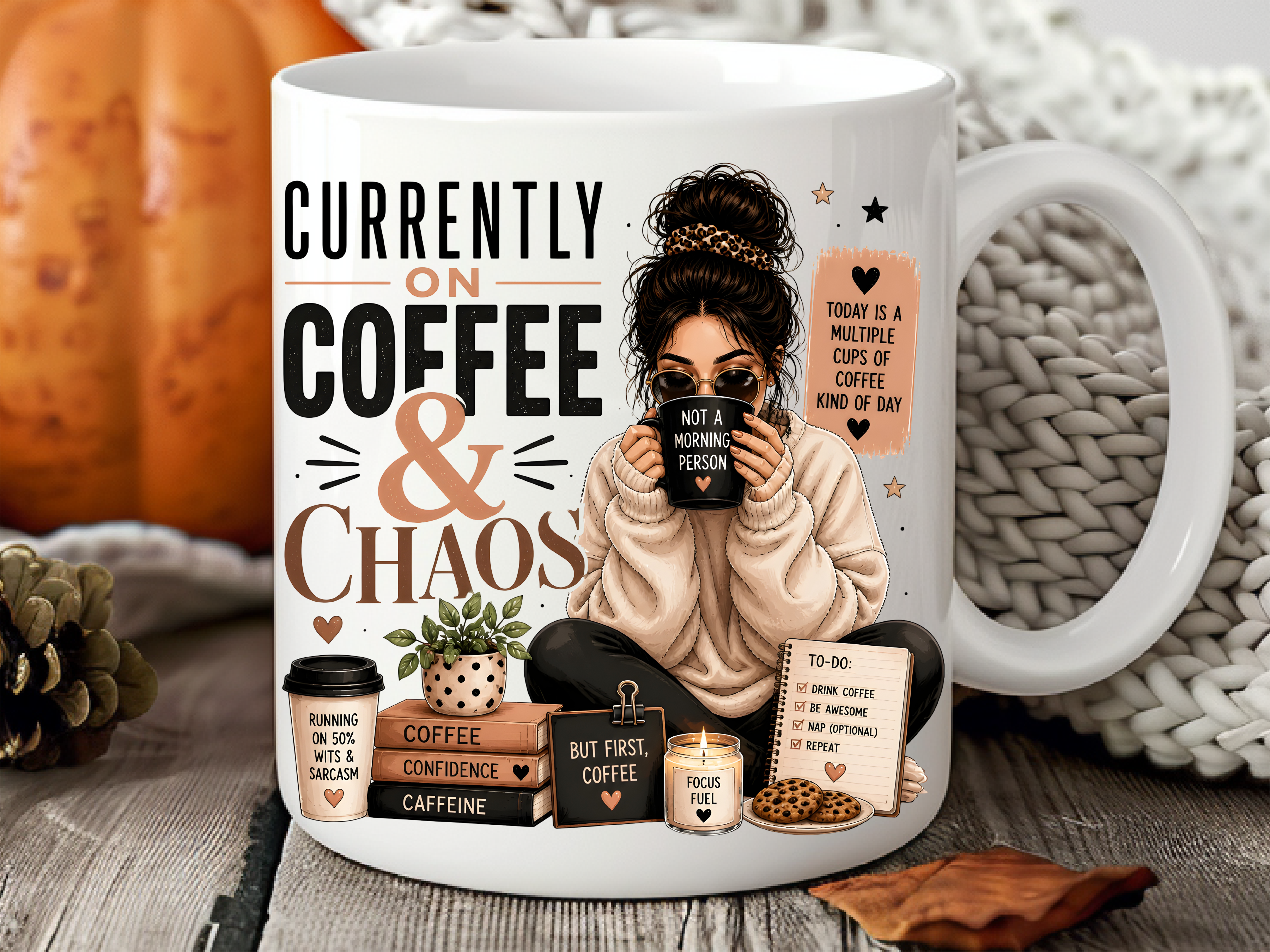 Funny Coffee and Chaos Girl Mug Wrap