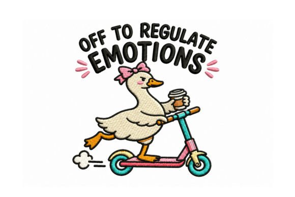 Funny Goose Riding Scooter Embroidery