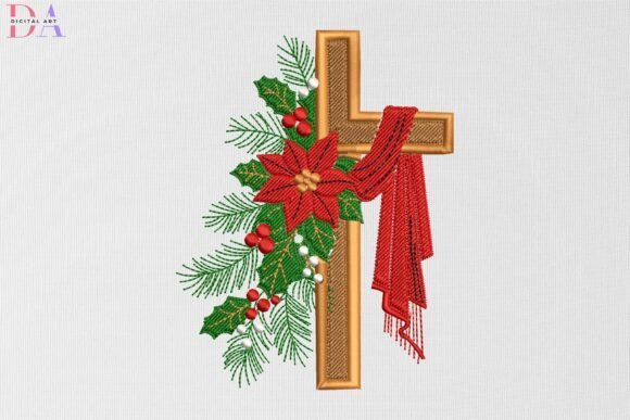 Golden Cross with Poinsettia & Holly