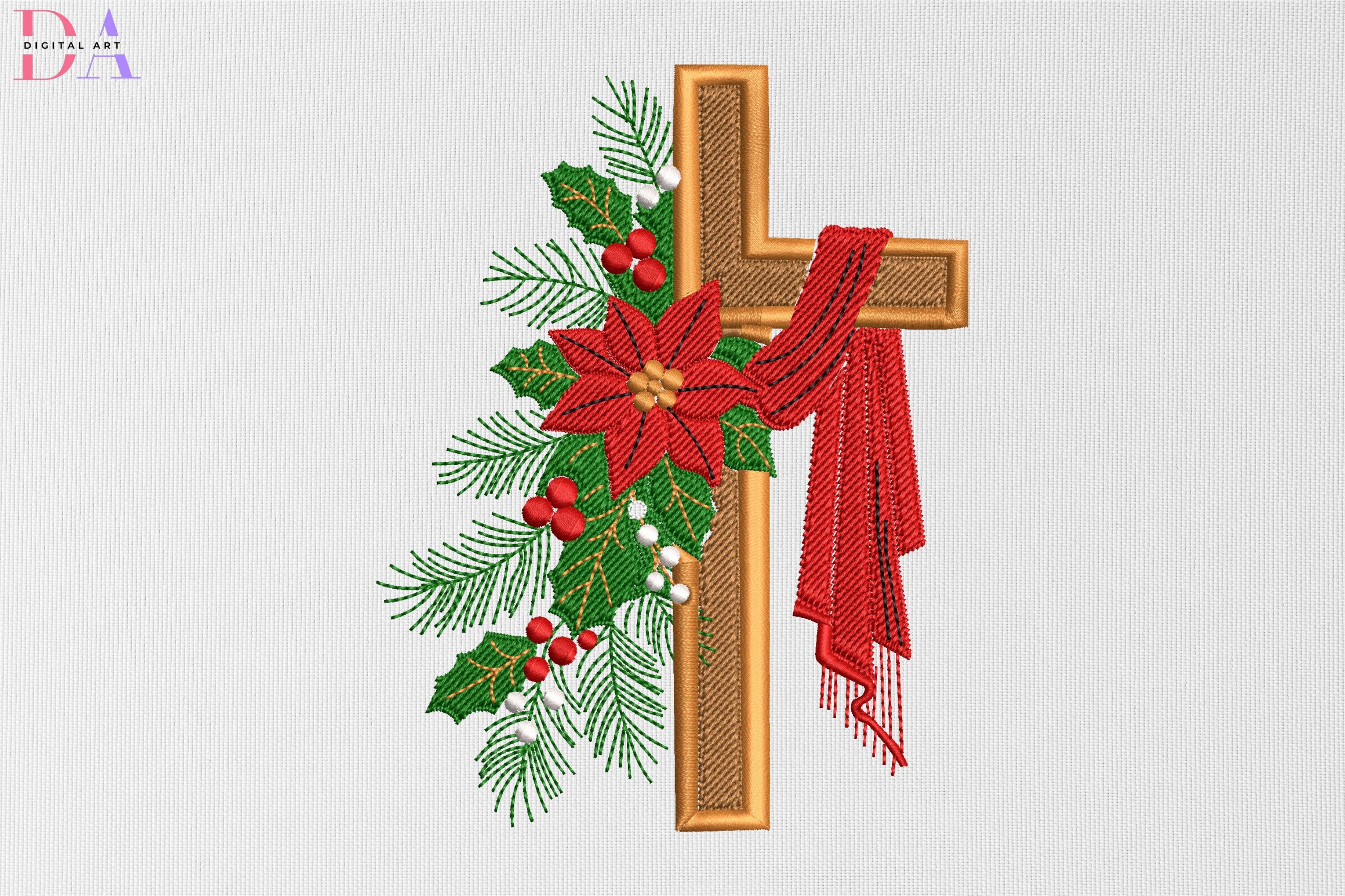 Golden Cross with Poinsettia & Holly