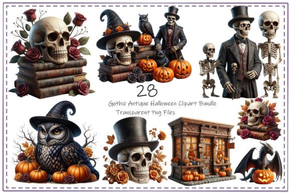 Gothic Antique Halloween Clipart Bundle