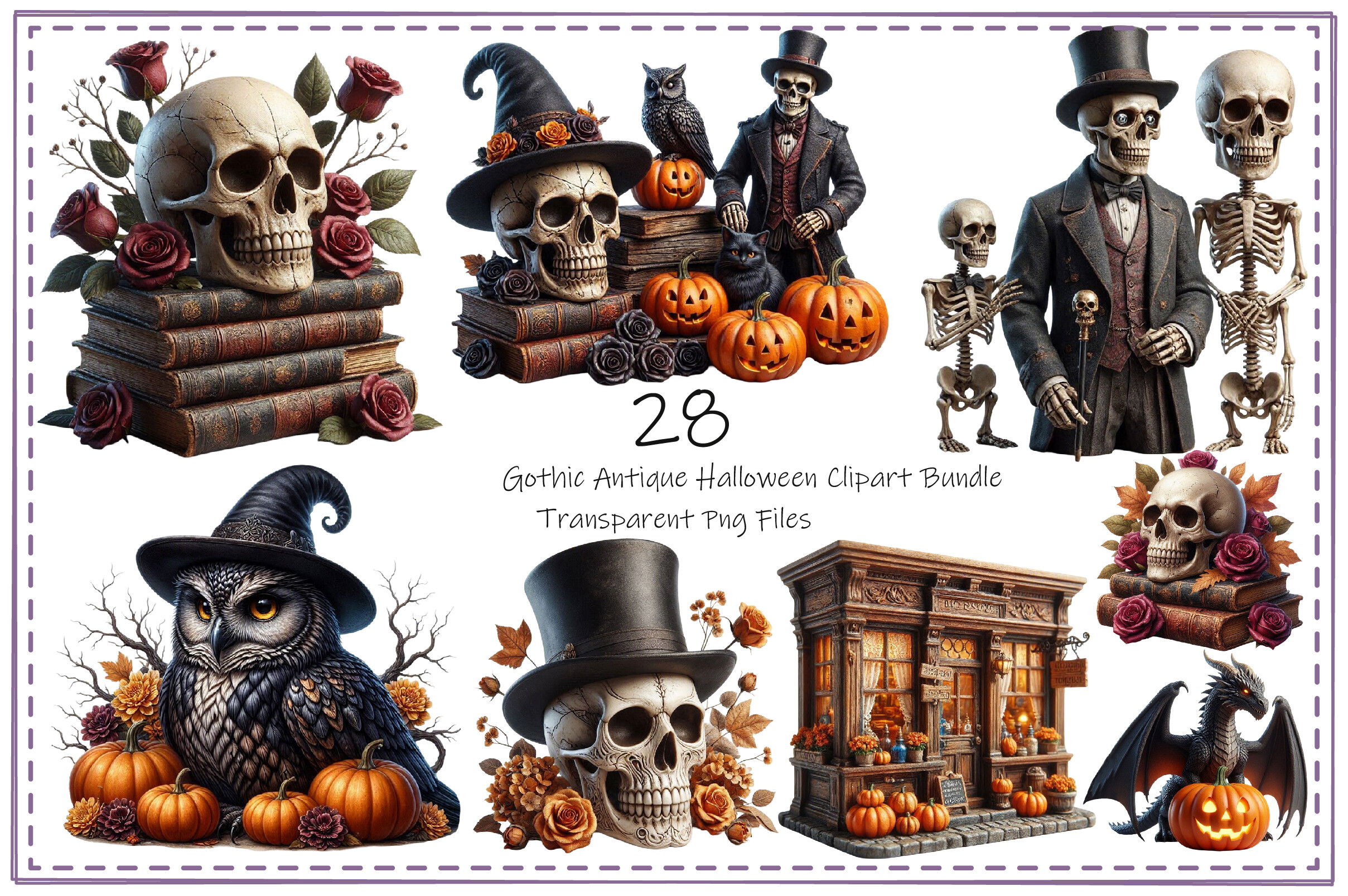 Gothic Antique Halloween Clipart Bundle