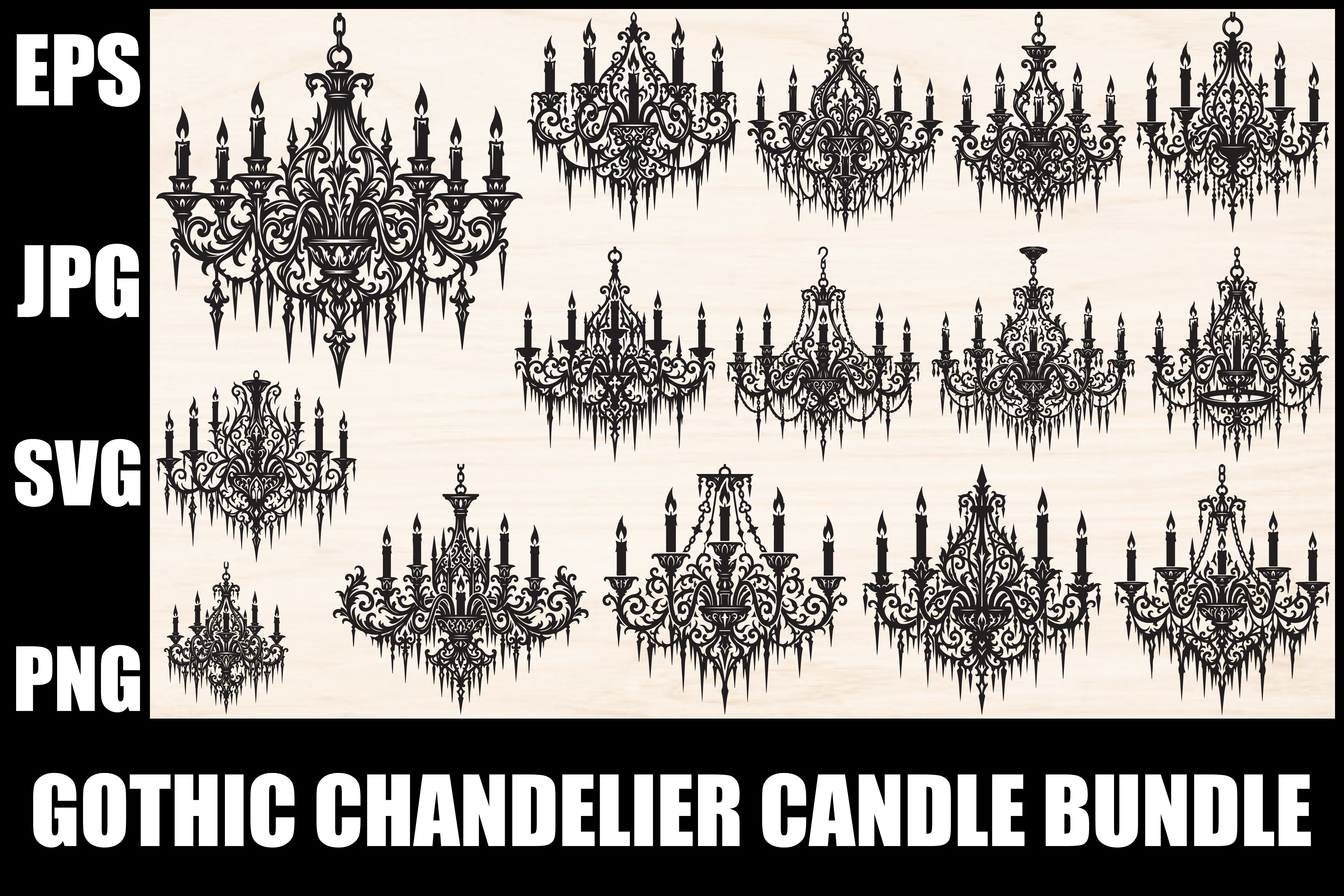 Gothic Chandelier Candle Bundle SVG file