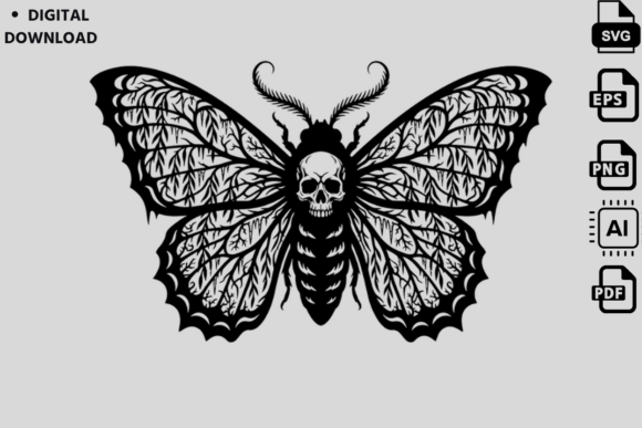 Gothic Death Moth Skull SVG Cut File