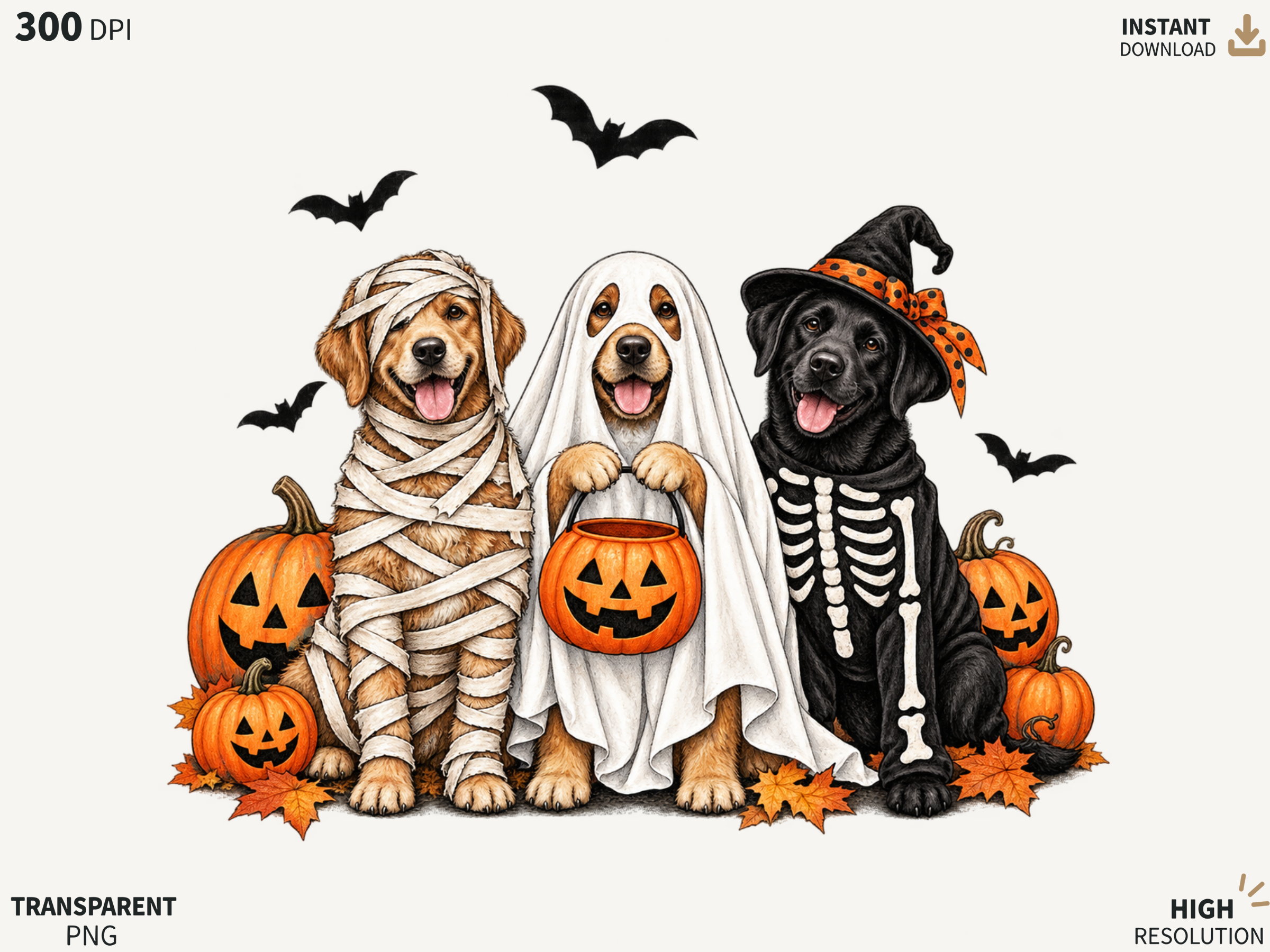 Halloween Dog Trio PNG, Cute Spooky Dog