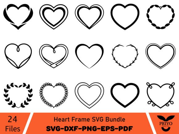 Heart Frame SVG Bundle, Heart Outline
