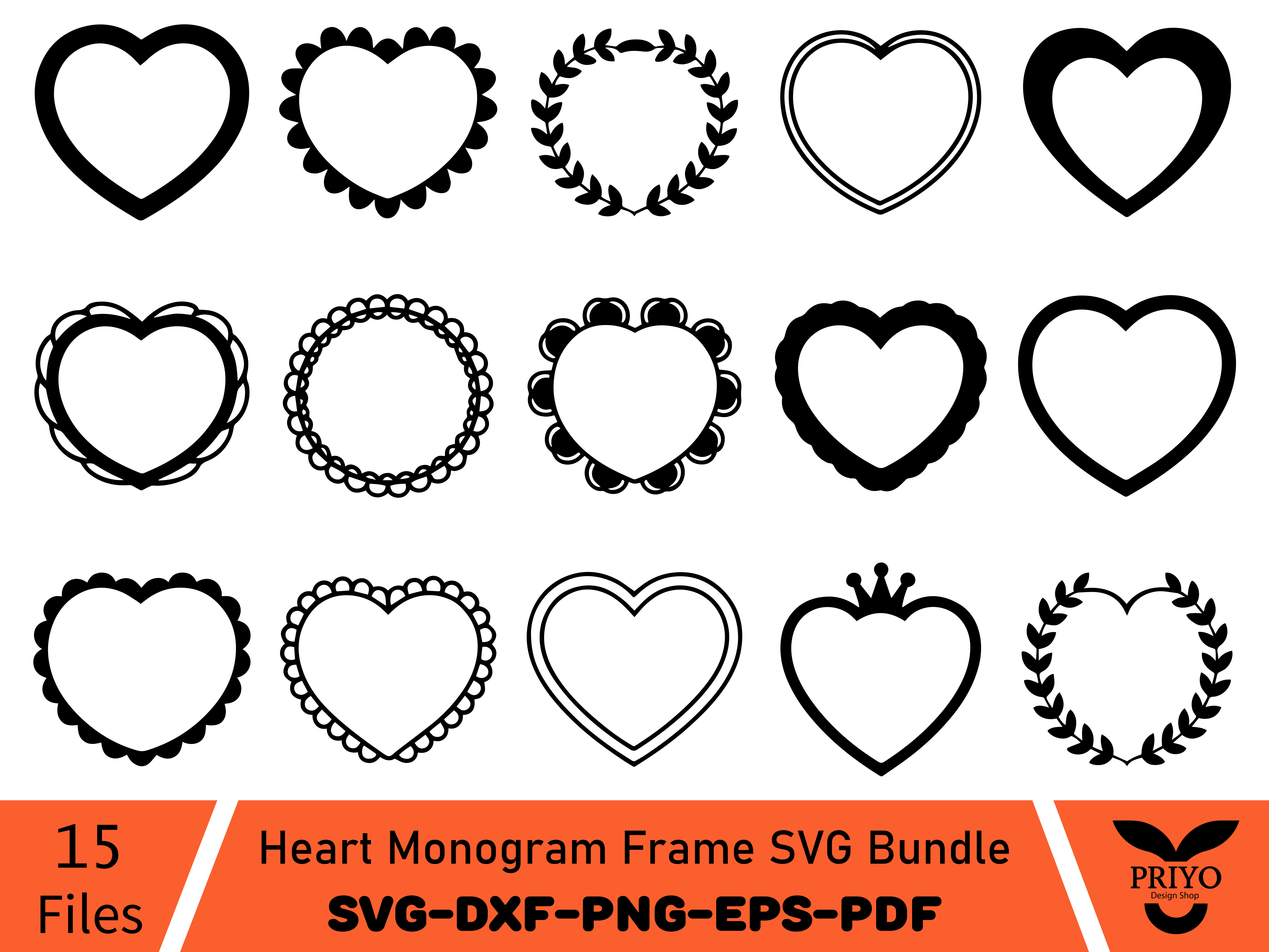 Heart Monogram Frame SVG Bundle