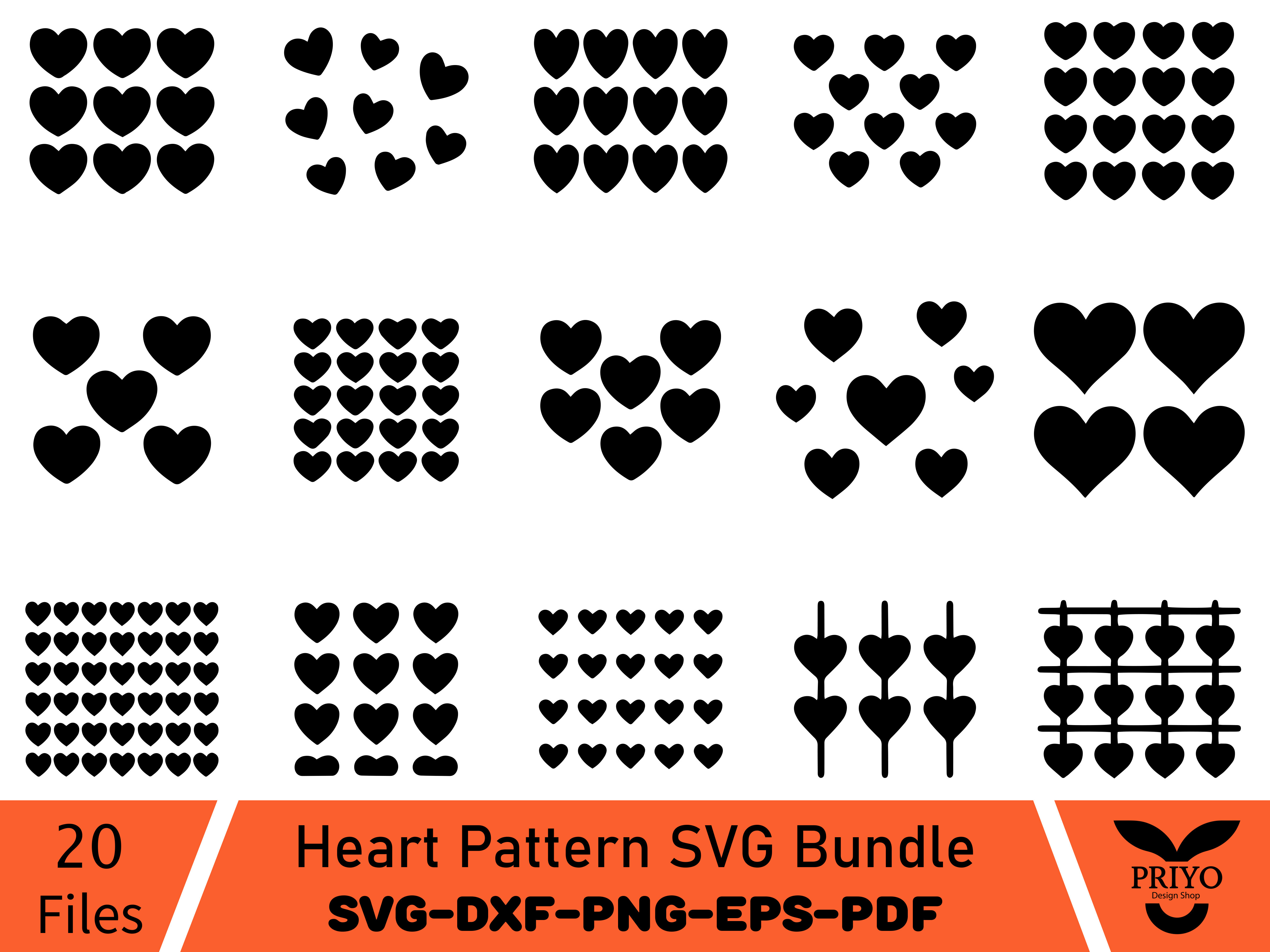 Heart Pattern SVG Bundle, Seamless Heart