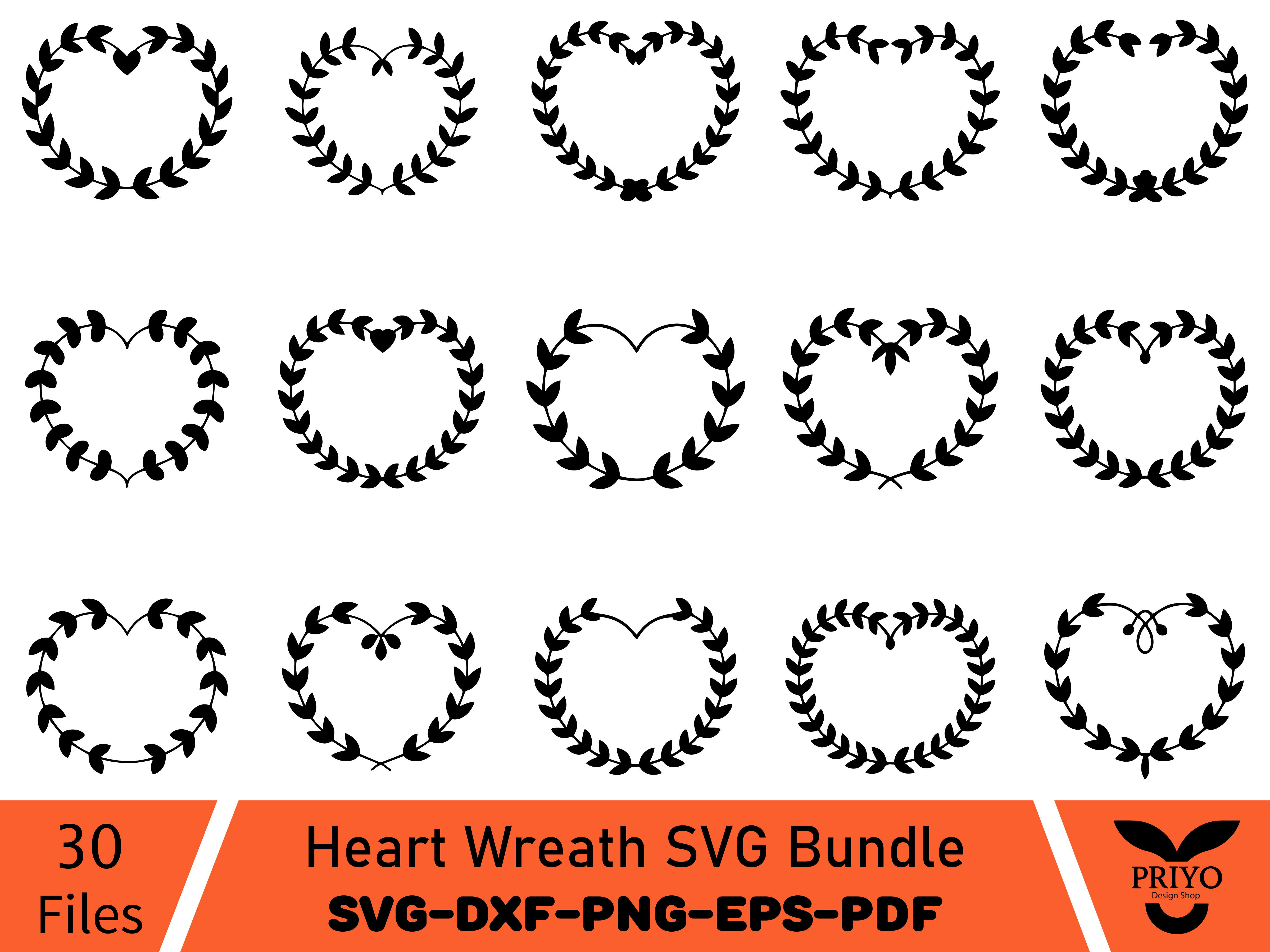Heart Wreath SVG Bundle, Leafy Heart
