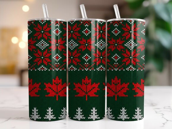 Knitted Maple Leaf Christmas Tumbler PNG