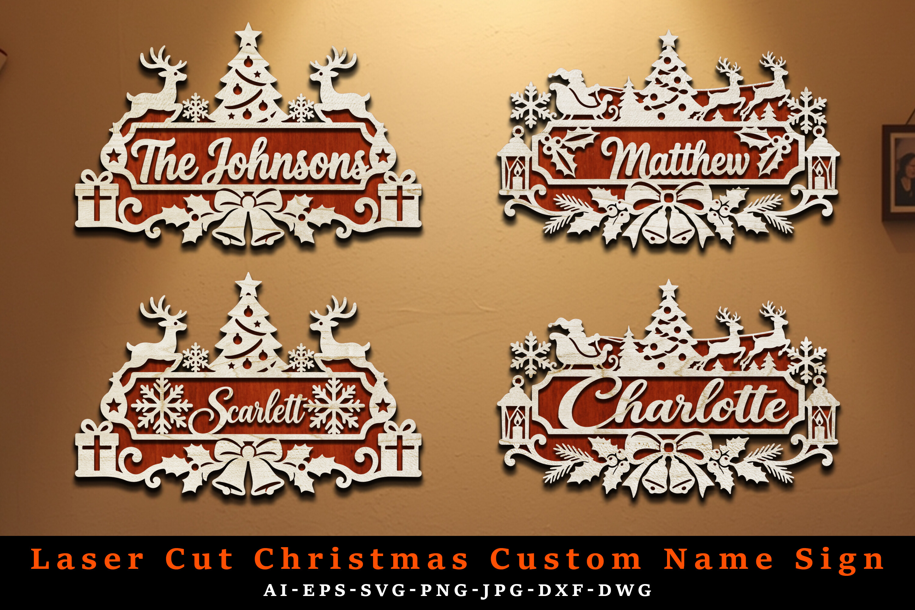 Laser Cut Christmas Custom Name Sign SVG