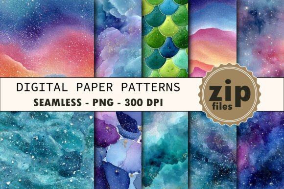 Mermaid Ombre Glitter Digital Papers