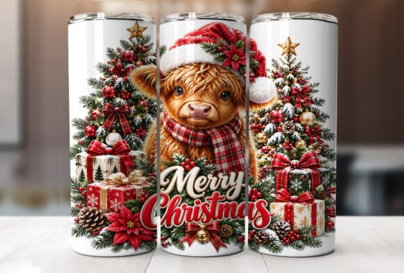 Merry Christmas Highland Cow Tumbler PNG