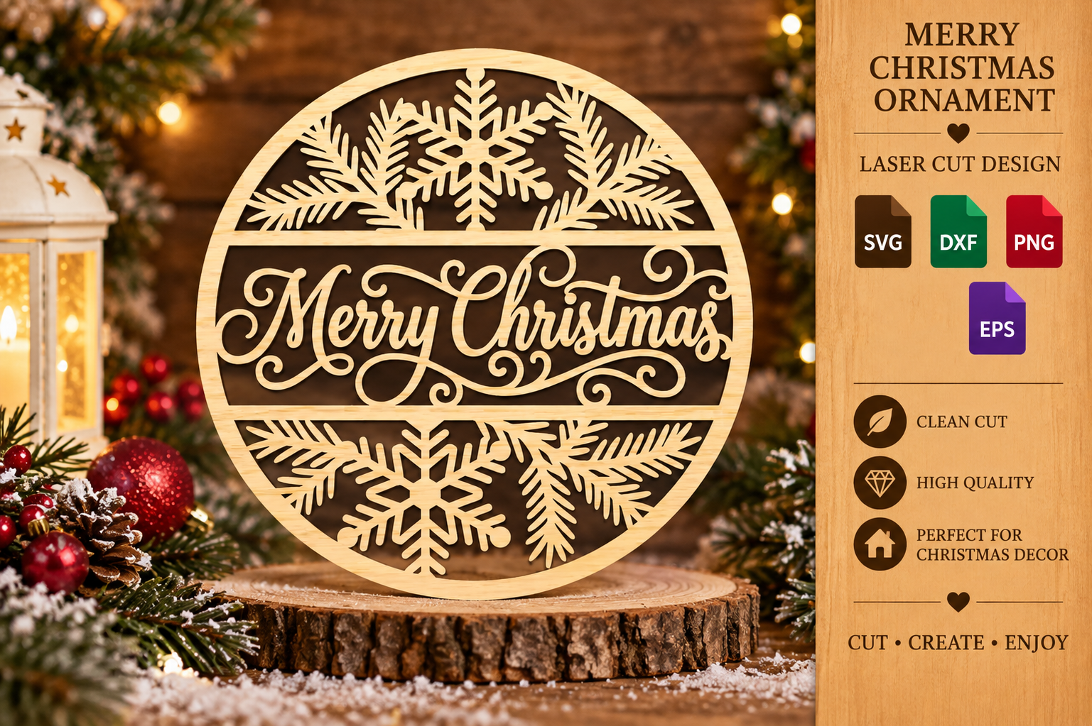 Merry Christmas Snowflake Ornament SVG