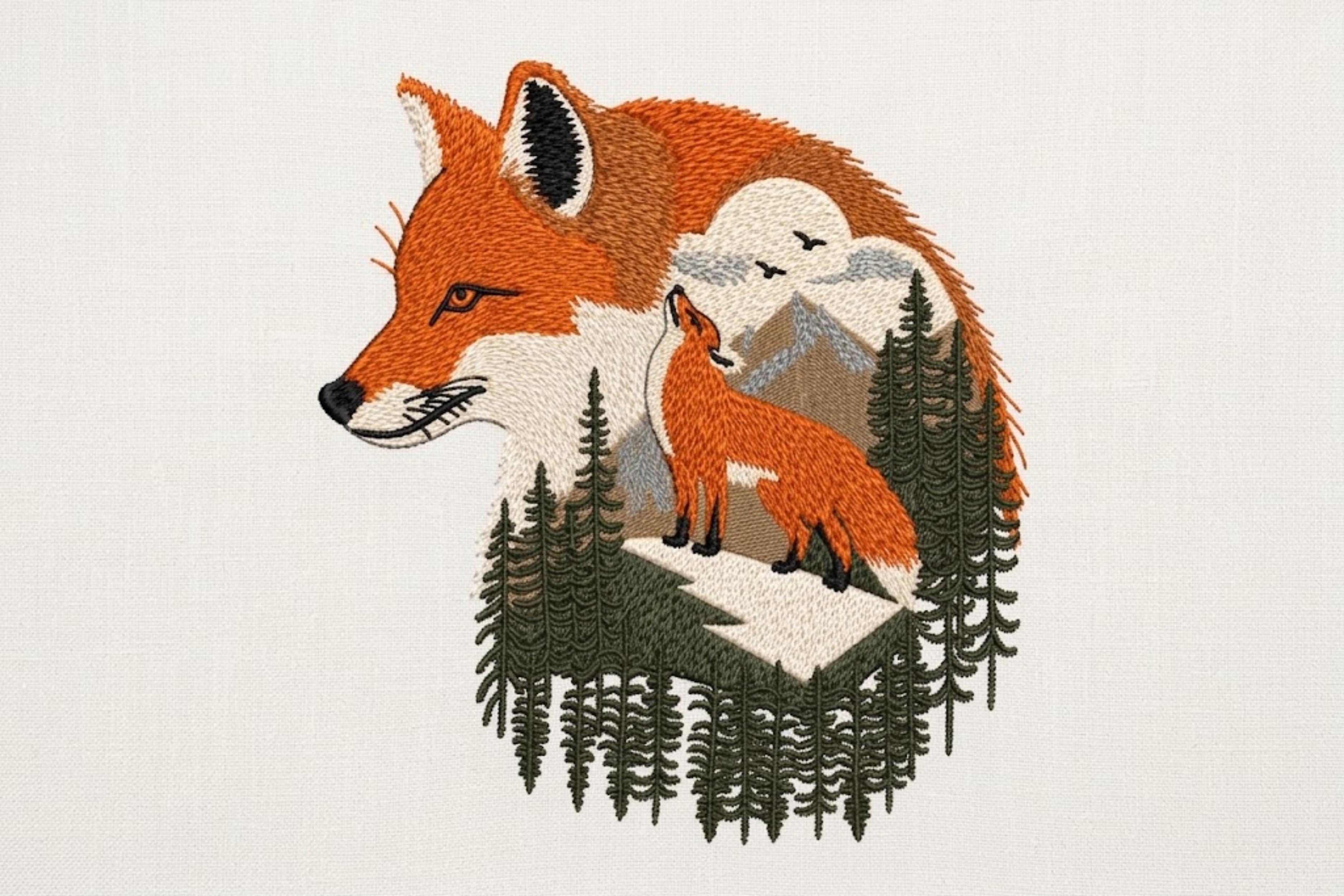 Mountain Wildlife Fox Embroidery Design