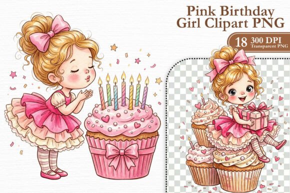 Pink Birthday Girl Clipart PNG