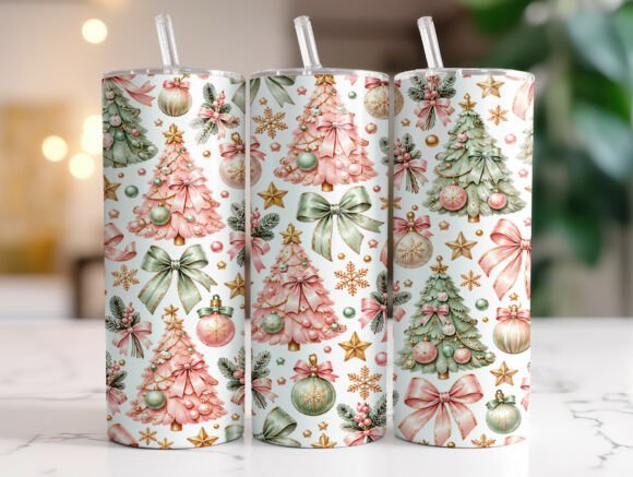 Pink Green Christmas Tree Tumbler Wrap