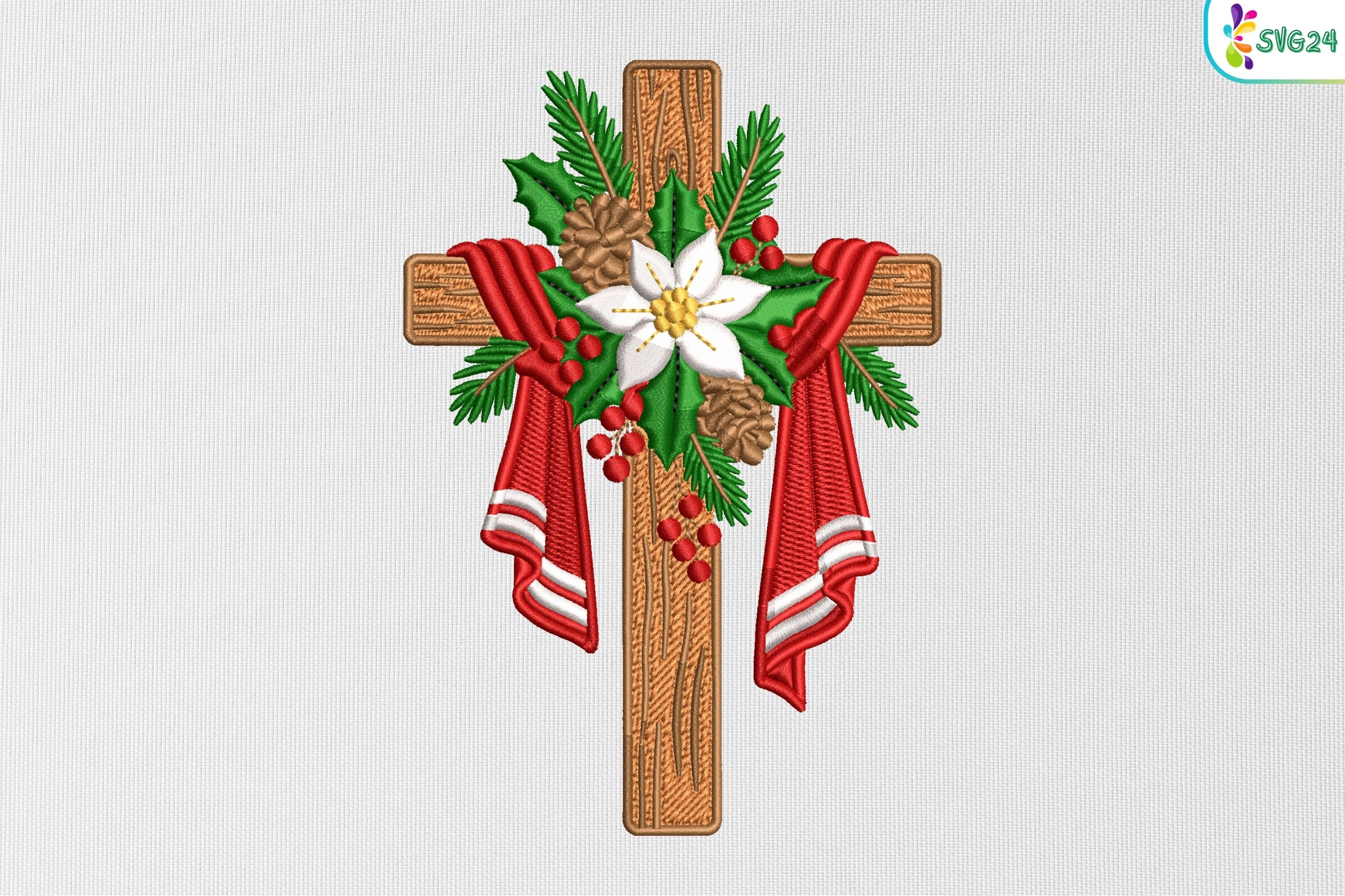 Poinsettia Floral Cross with Red Cloth
