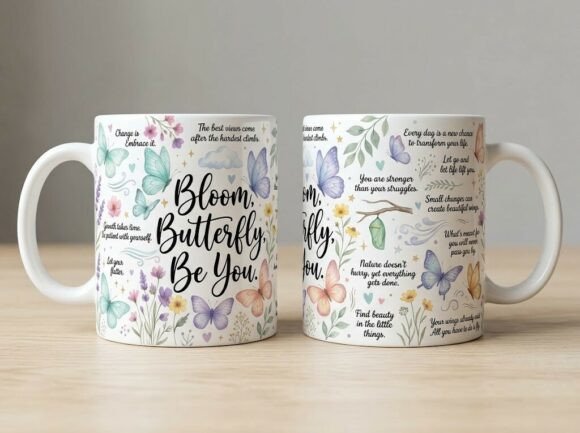 Positive Mindset Daily Floral Mug Design Graphics