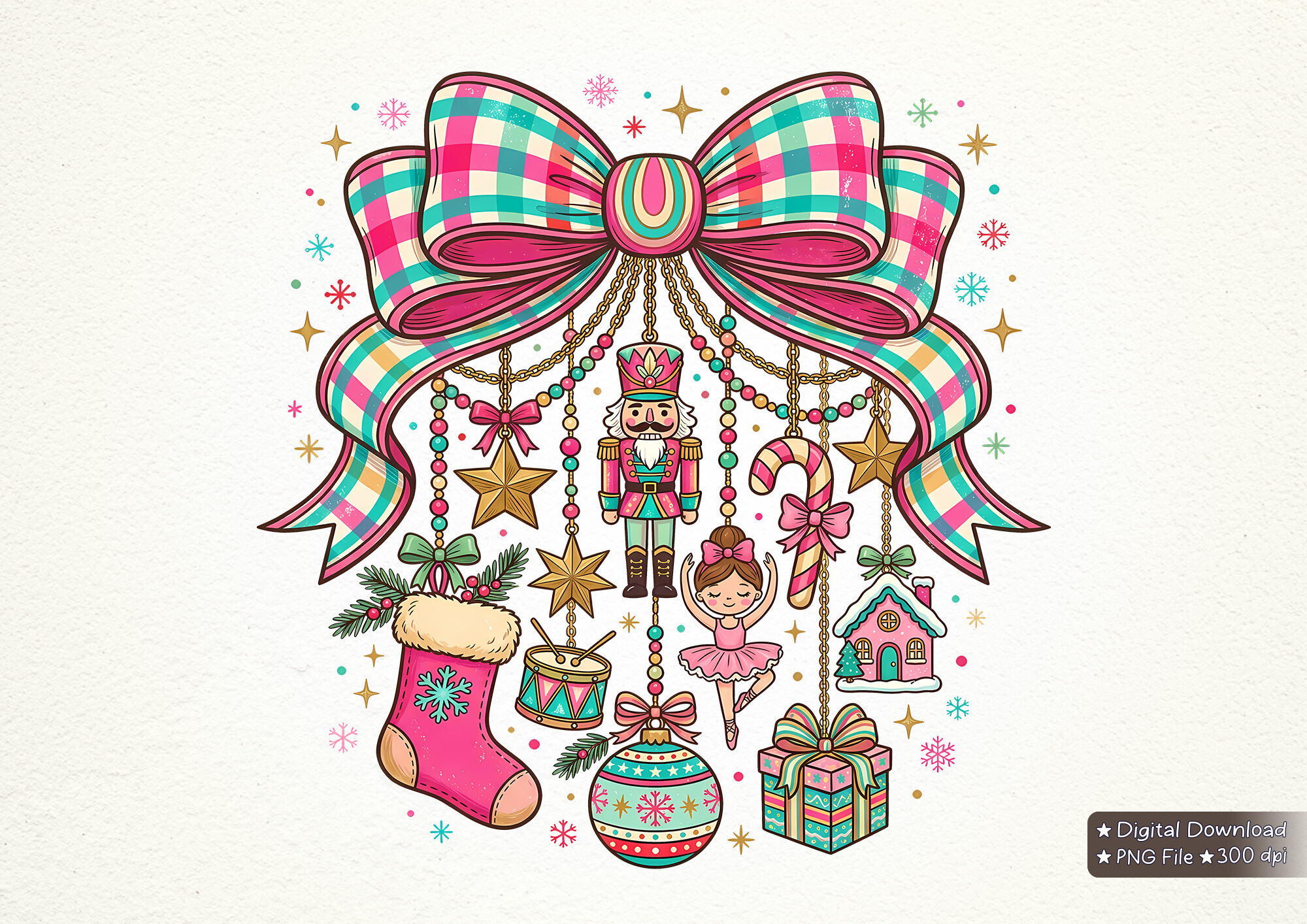 Preppy Christmas Nutcracker Bow PNG