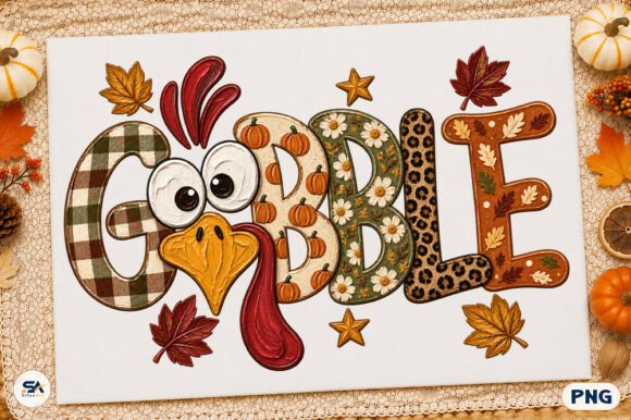 Preppy Gobble Turkey Thanksgiving PNG