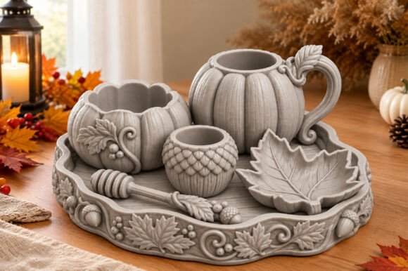Pumpkin Autumn Tea Set Stl 3d Printing