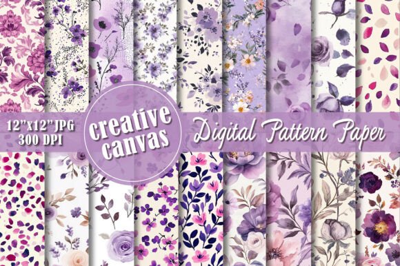 Purple Watercolor Floral Seamless Paper