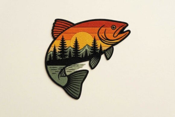 Rainbow Trout Fish Embroidery Design
