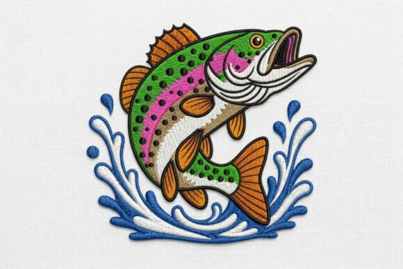 Rainbow Trout Fishing Embroidery Design