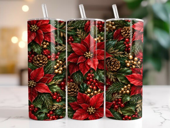 Red Poinsettia Christmas Tumbler Wrap