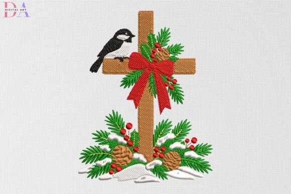 Religious Winter Cross with Bird