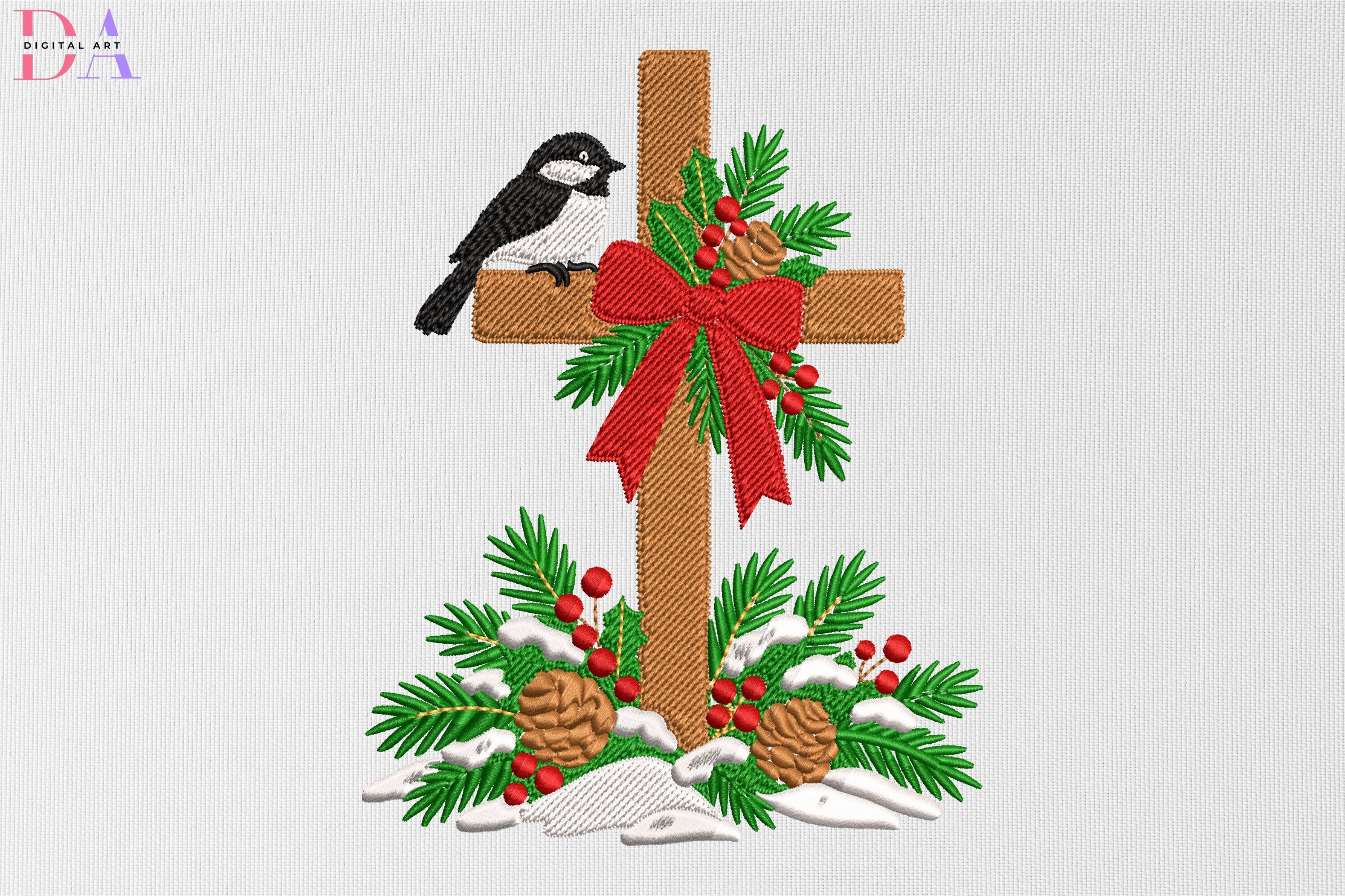 Religious Winter Cross with Bird