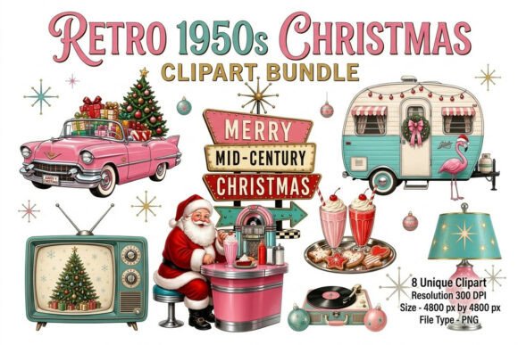 Retro 1950s Christmas Clipart Bundle