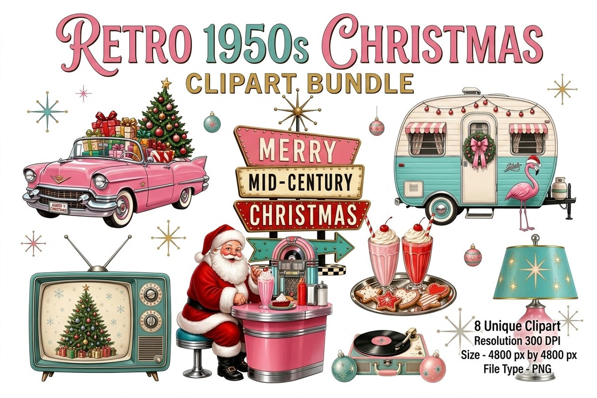 Retro 1950s Christmas Clipart Bundle