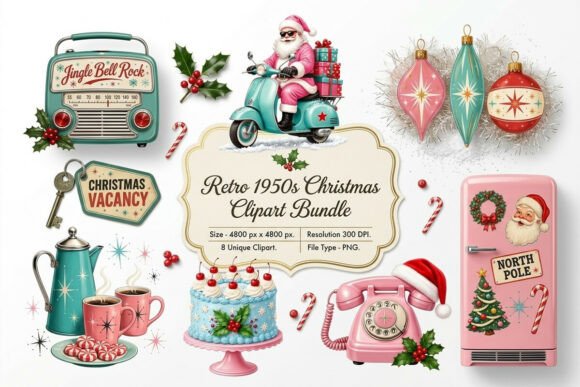 Retro 1950s Christmas Clipart Bundle