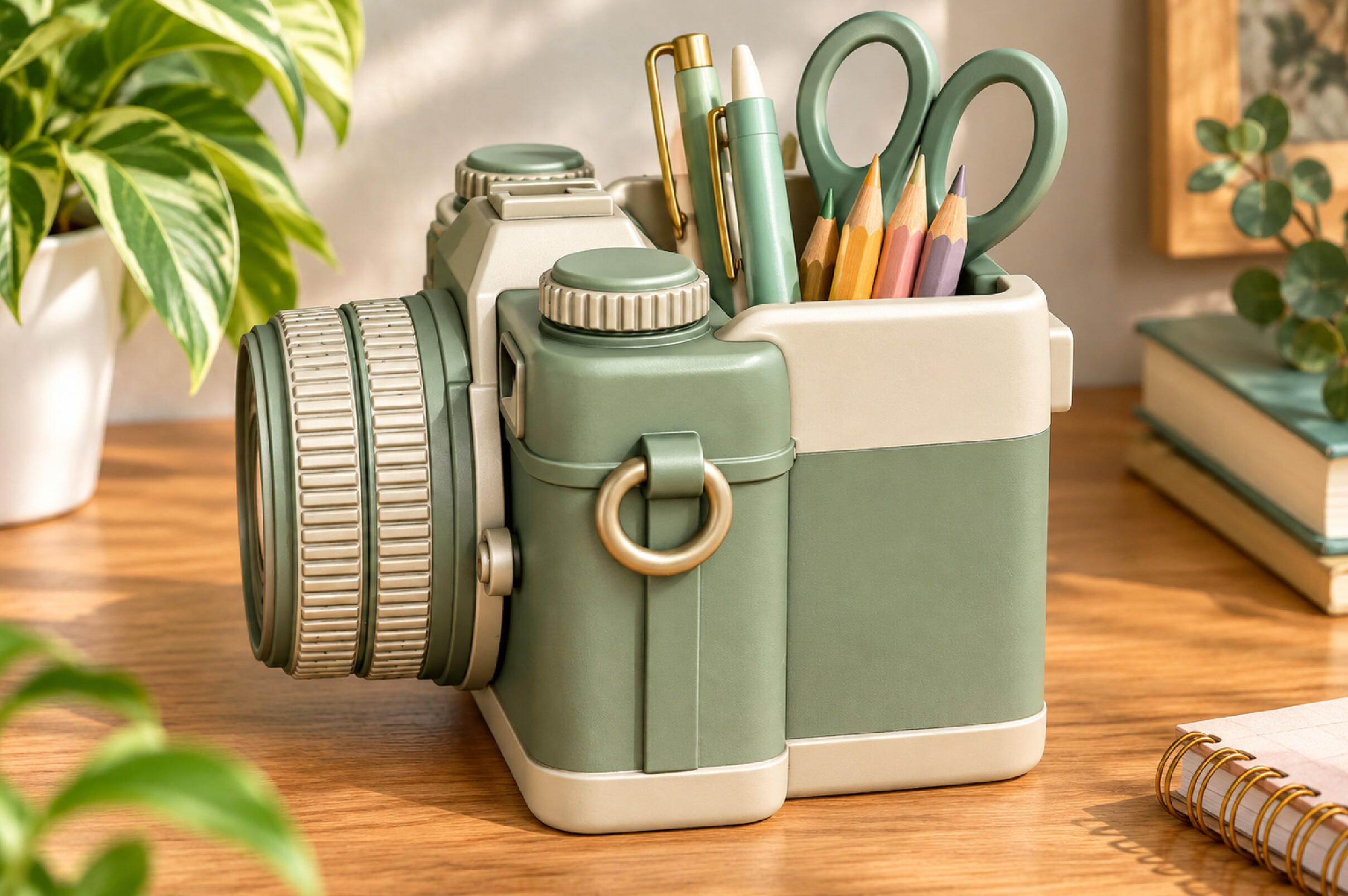 Retro Camera Desk Organizer STL – Vintage 3D Printable Pen & Stationery Holder - Image 4