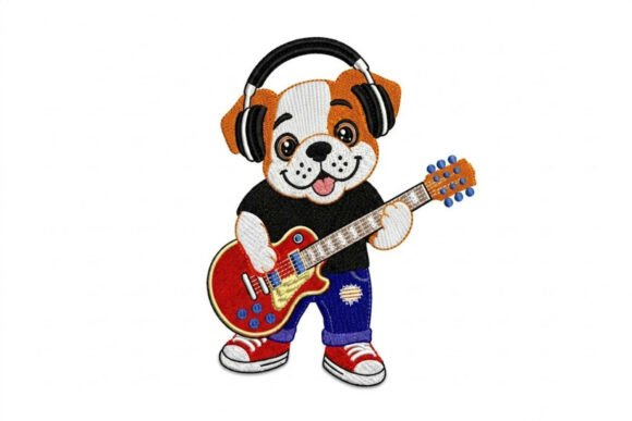 Rockstar Bulldog Playing Electric Guitar