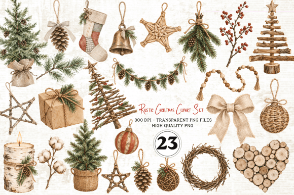 Rustic Christmas Clipart Set
