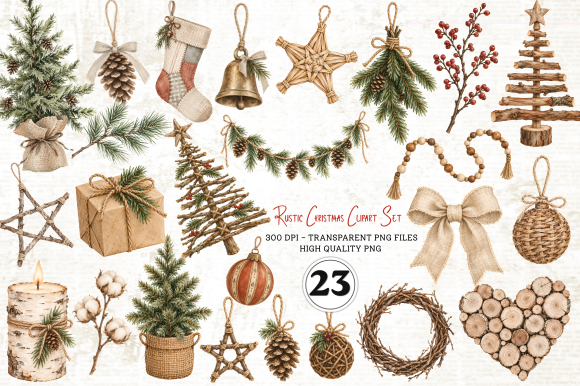 Rustic Christmas Clipart Set