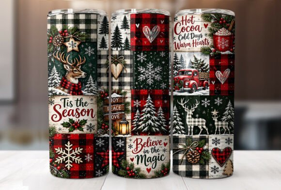 Rustic Reindeer Plaid Christmas Tumbler