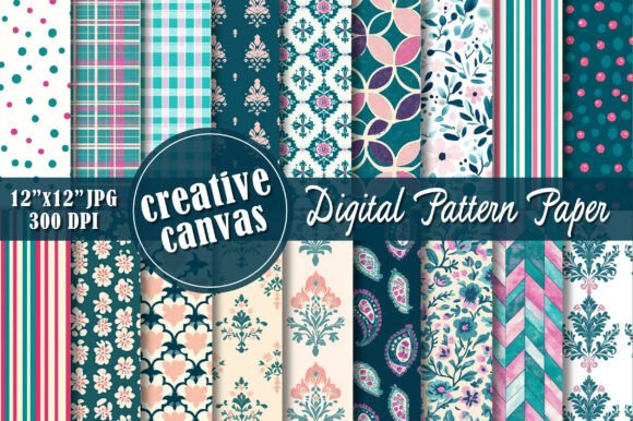 Teal and Pink Boho Seamless Patterns