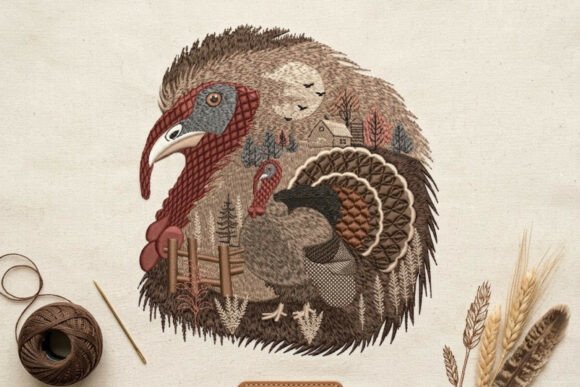 Thanksgiving Turkey Landscape Embroidery